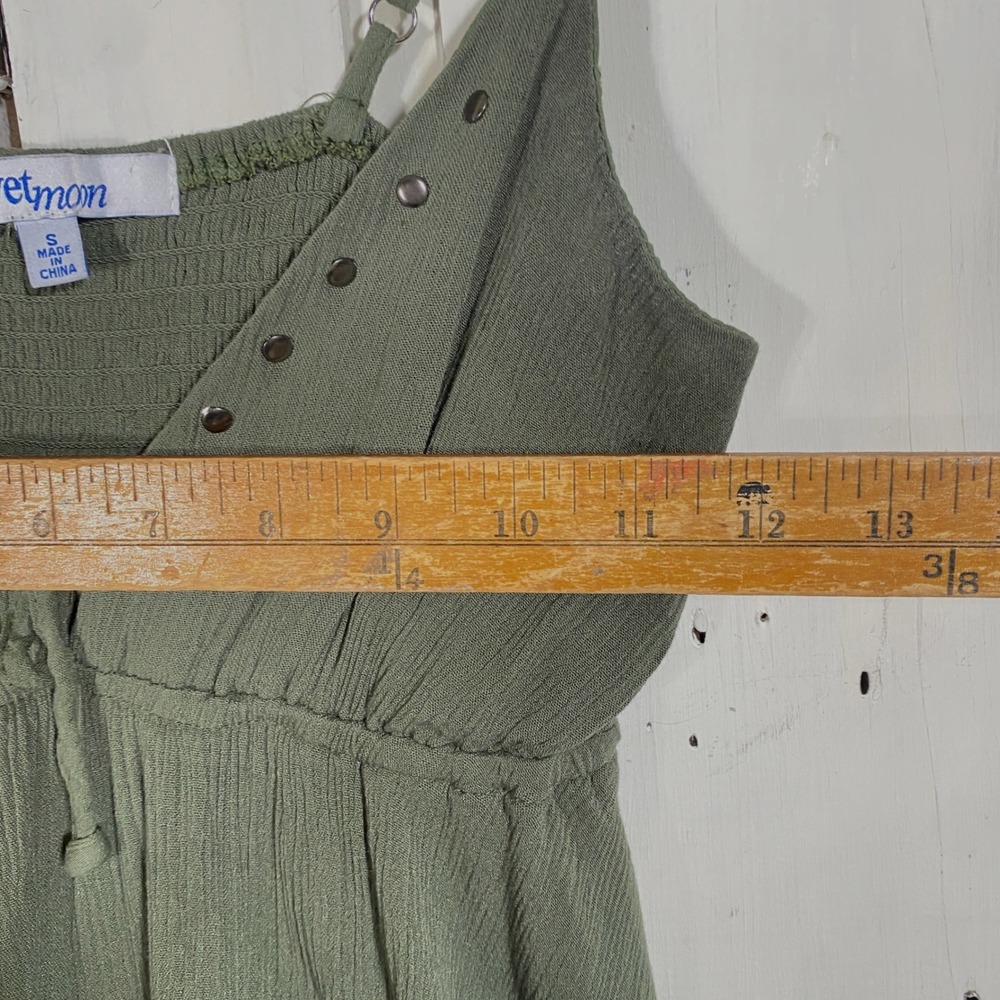 Velvet Moon Olive Green Handkerchief Hem Studded Camisole Top Small Boho Fairy - Picture 8 of 10